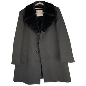 London Fog Black Wool Coat with Plush Collar